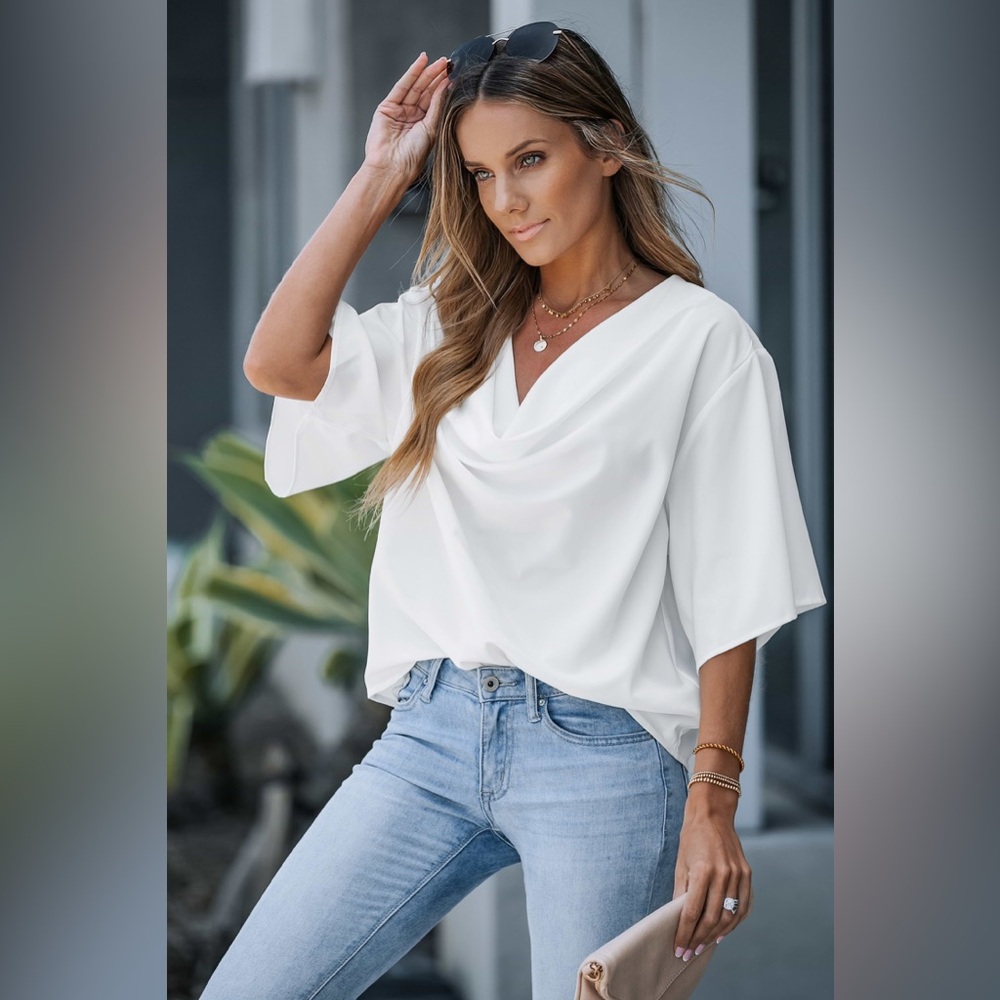 Cupshe Antonella Dolman Sleeve Drape Collar Loose Top